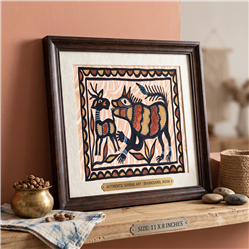 Sohrai-Khovar Painting-Natural-Handmade Paper-Tiger And Deer
